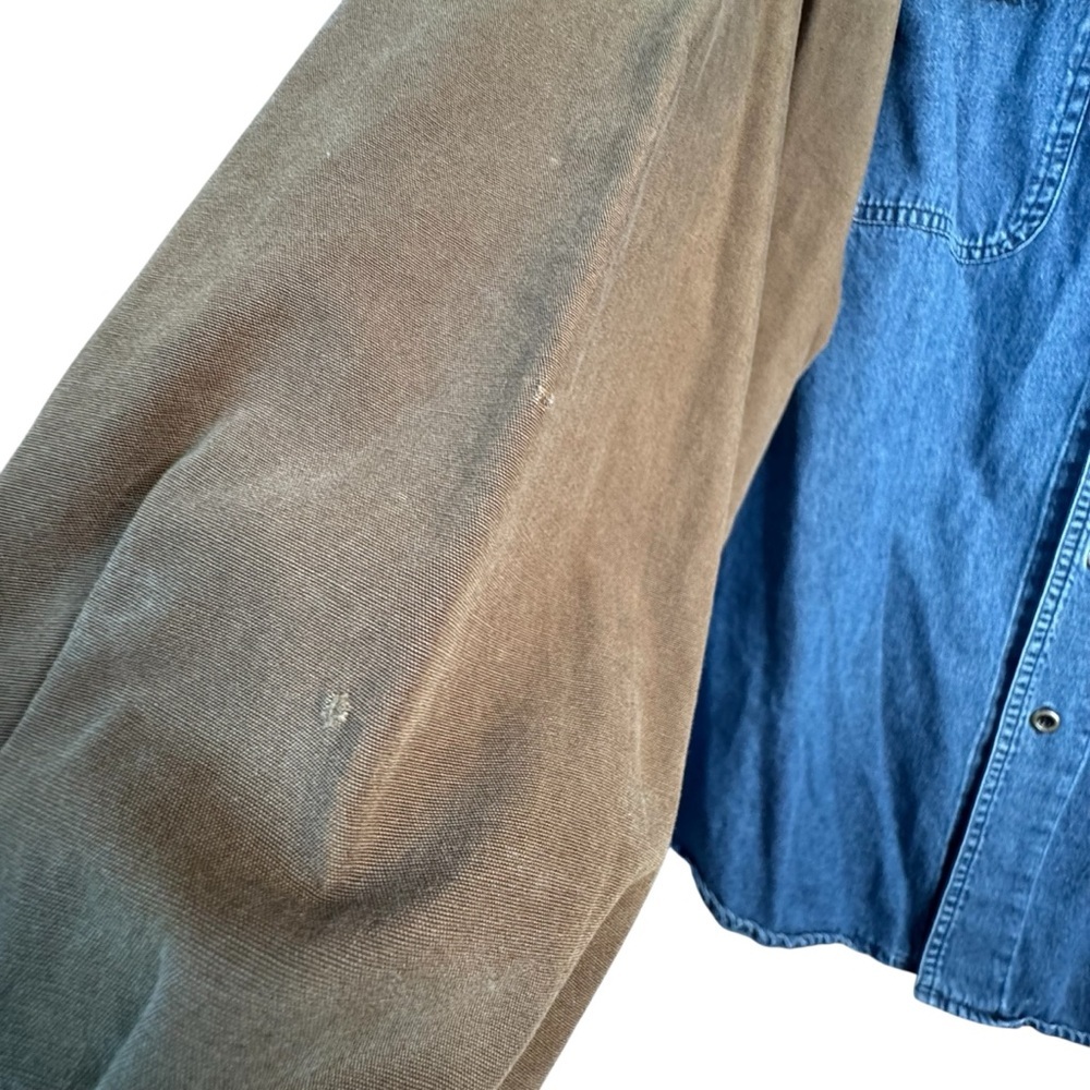 Eddie Bauer Shirt Mens Size XL Blue Green Denim Two Tone Colorblock Vintage 90s - Picture 2 of 5